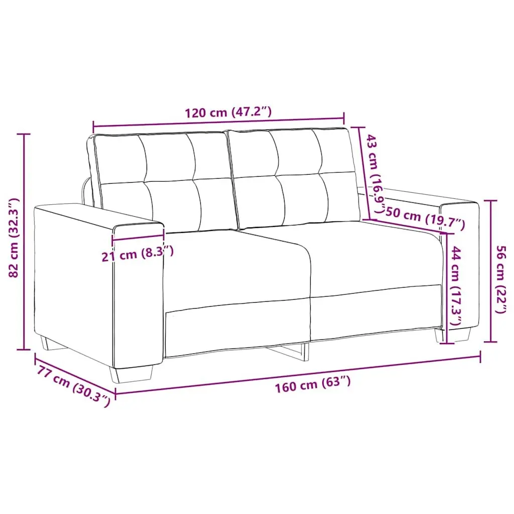 Loveseat Sofa Grey 160x77x82cm Modern Living Room Furniture Two Seater Couch