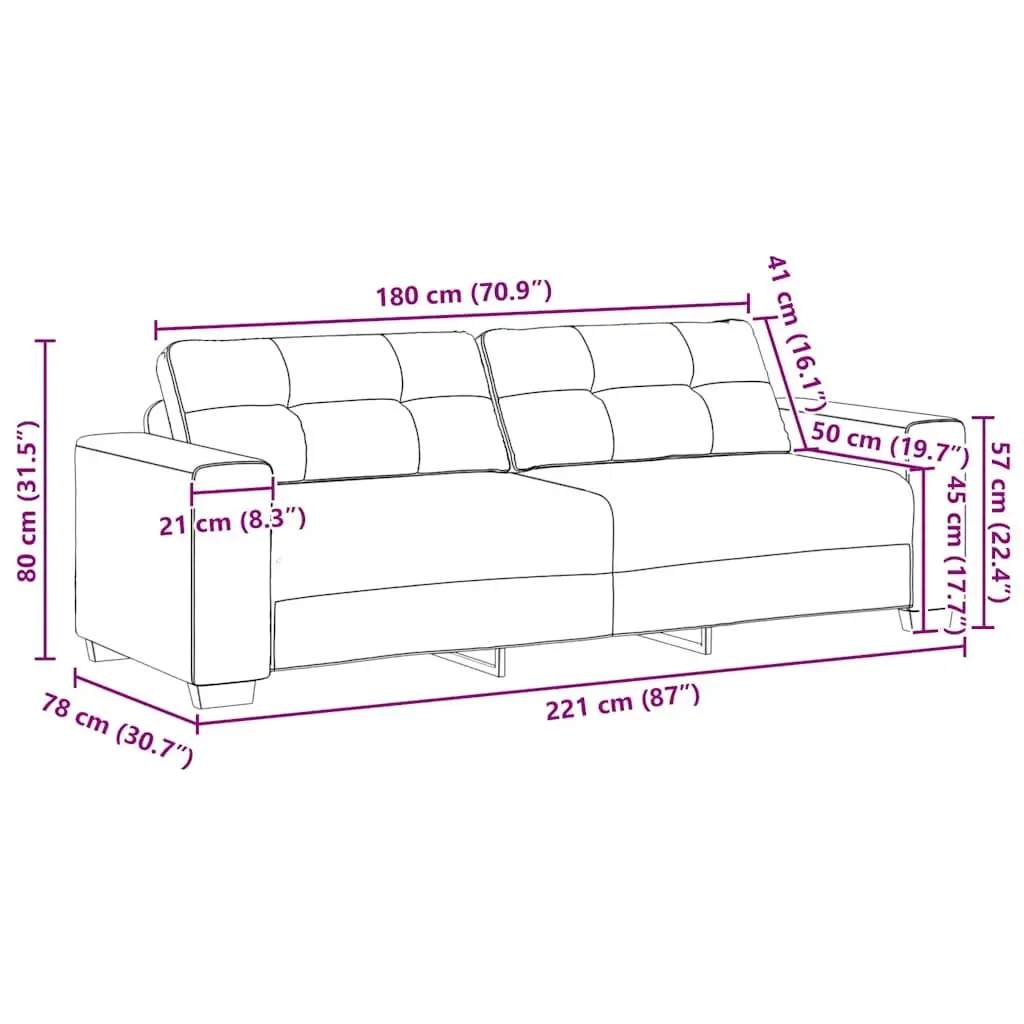 3-Seater Sofa Grey Velvet Modern Living Room Furniture Comfortable Padded Couch
