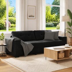 3-Seater Black Velvet Sofa for Cozy Living Spaces