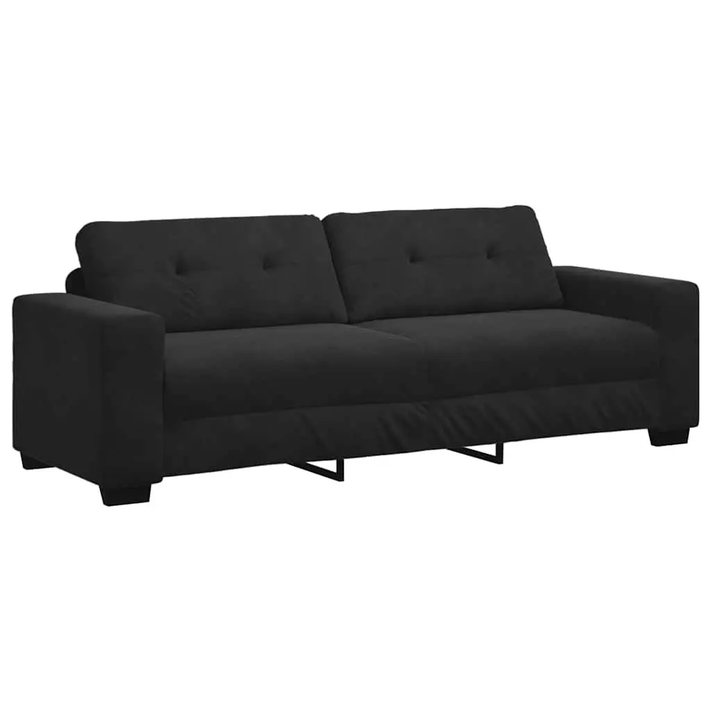 3-Seater Sofa Black Velvet Living Room Furniture Relaxing Lounge Settee