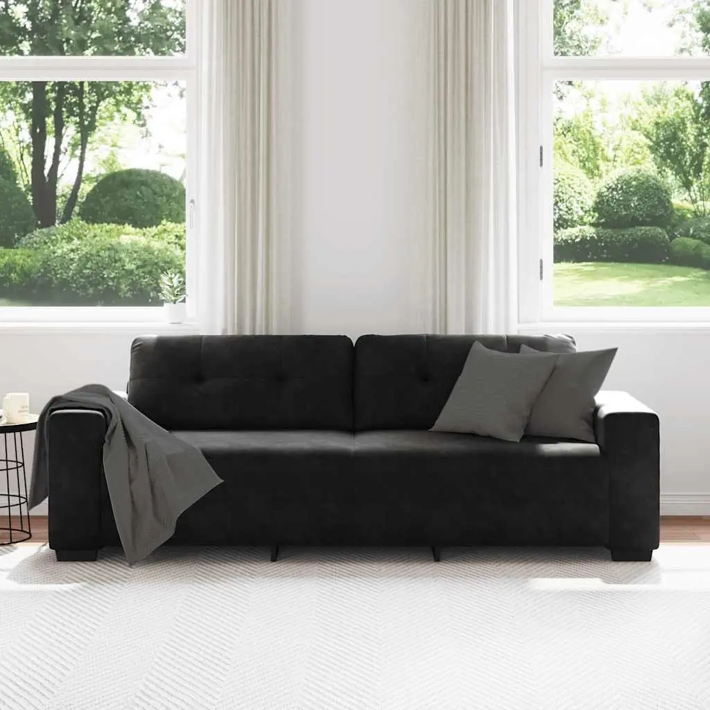 3-Seater Sofa Black Velvet Living Room Furniture Relaxing Lounge Settee
