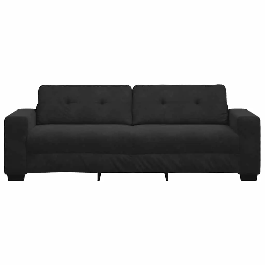 3-Seater Sofa Black Velvet Living Room Furniture Relaxing Lounge Settee