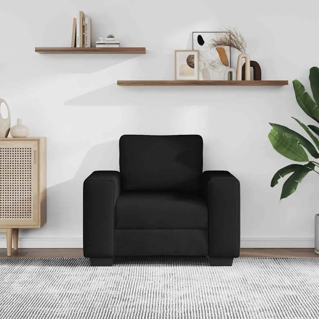 Sofa Chair Black Fabric Lounge Seat Armrest 100x77x82cm Polyester Wood Metal Frame