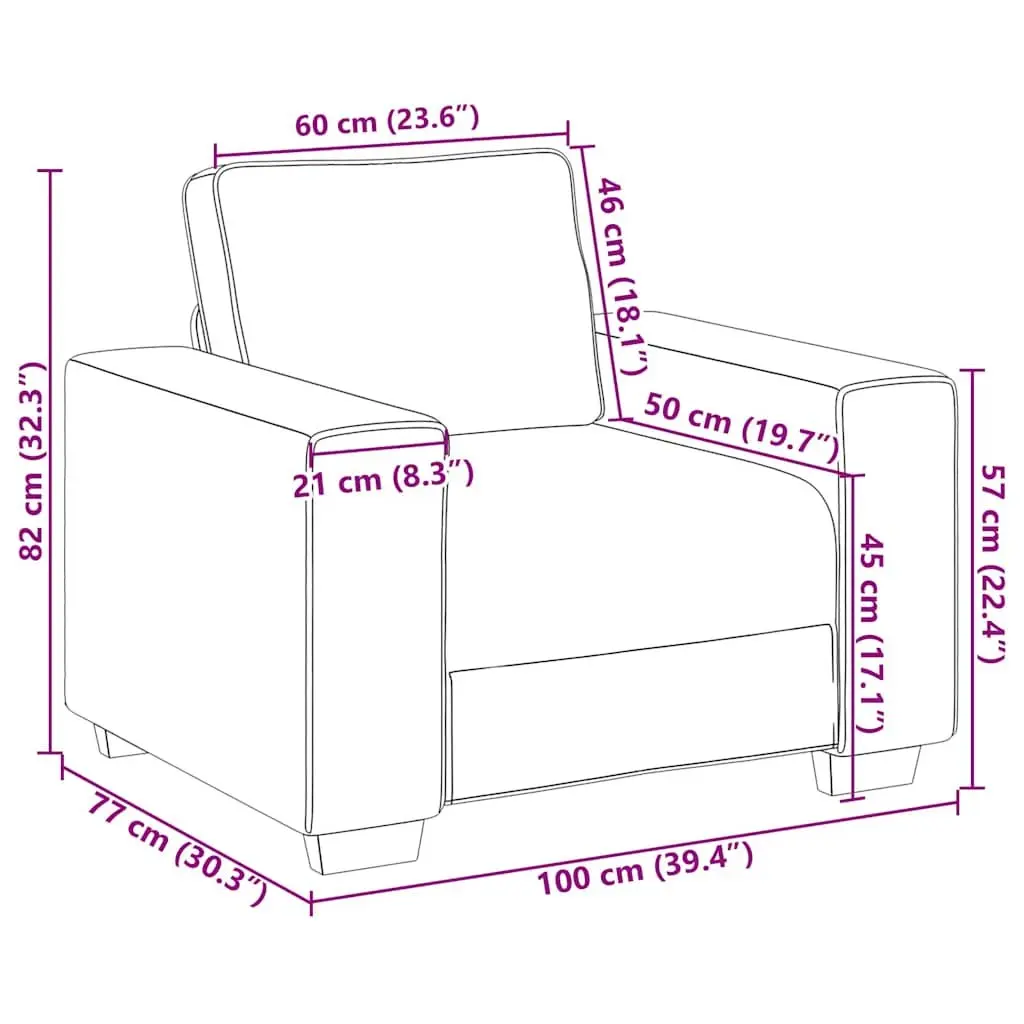 Sofa Chair Black Fabric Lounge Seat Armrest 100x77x82cm Polyester Wood Metal Frame