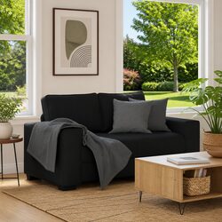 Cozy 2-Seater Sofa in Black Fabric for Living Spaces