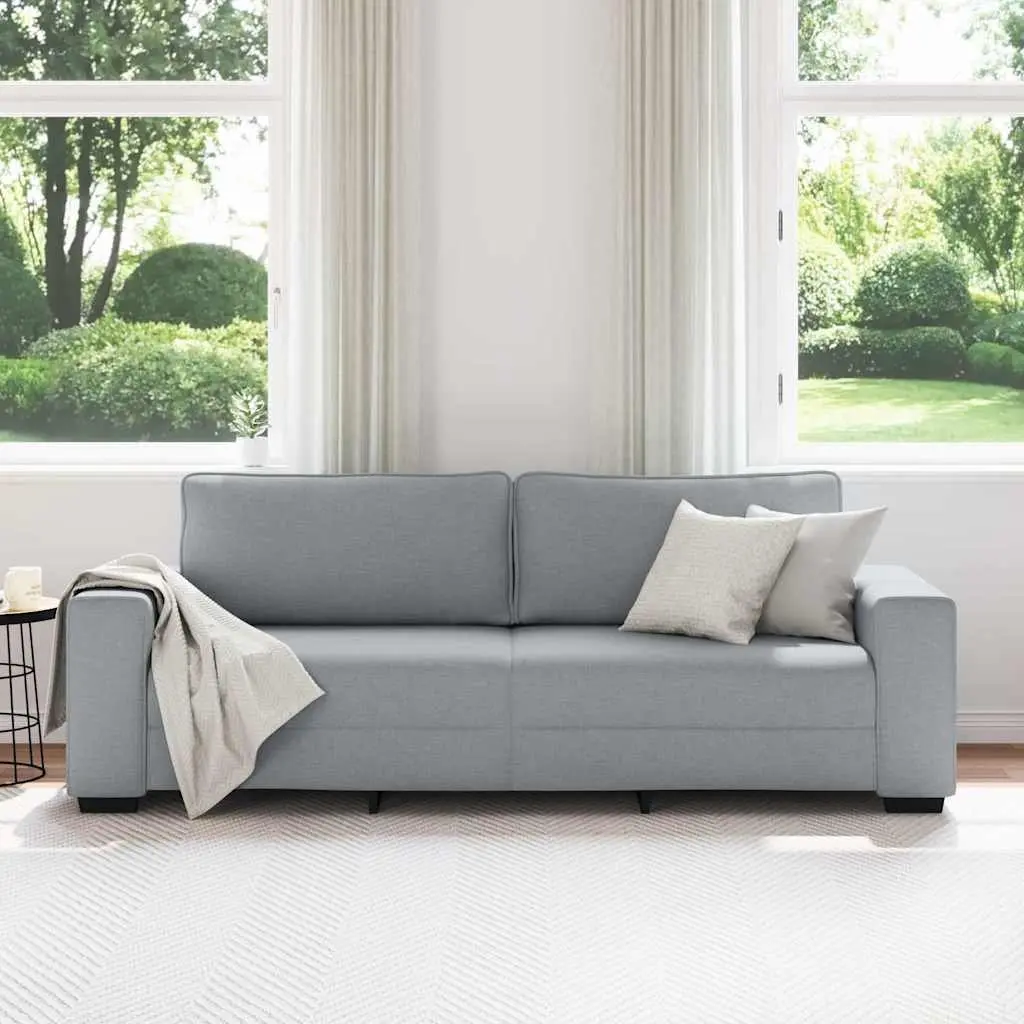 3-Seater Sofa Grey Fabric Upholstered 220x77x82cm Wood and Metal Frame