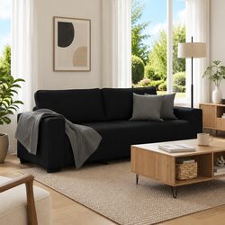 Black Fabric 3-Seater Sofa for Living Room Comfort