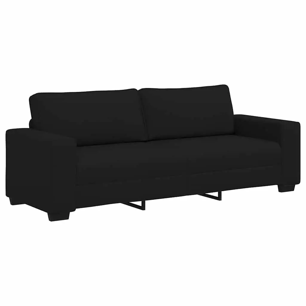 3-Seater Sofa Black Fabric 220x77x82cm Polyester Wooden and Metal Frame