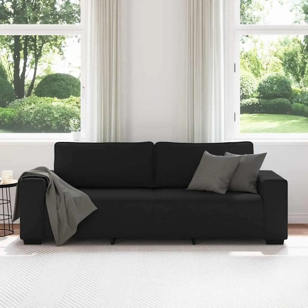3-Seater Sofa Black Fabric 220x77x82cm Polyester Wooden and Metal Frame