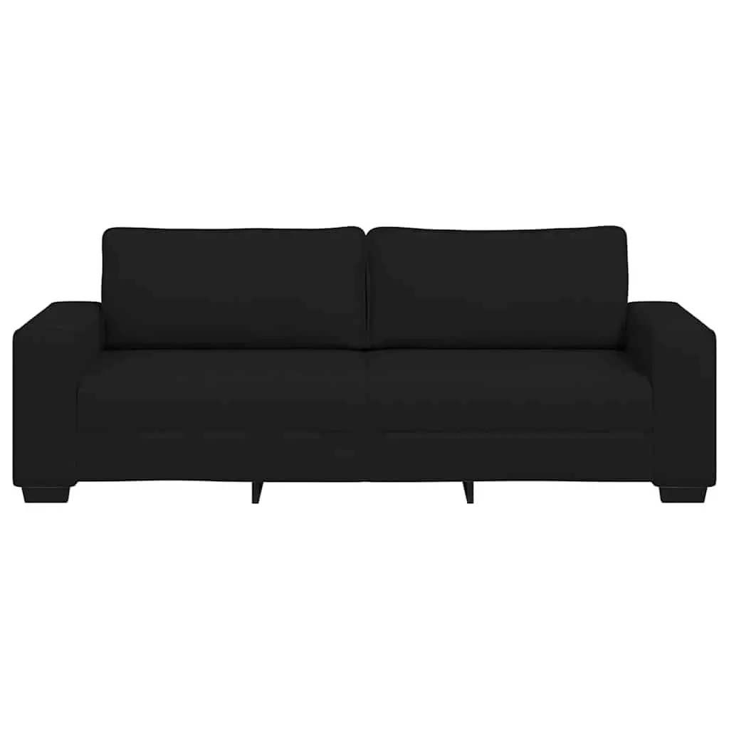 3-Seater Sofa Black Fabric 220x77x82cm Polyester Wooden and Metal Frame