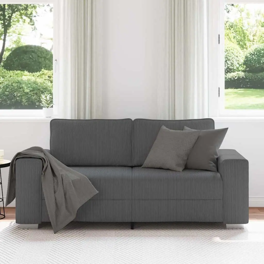Loveseat Sofa Grey Corduroy 180x77x82cm Comfortable Padded Seating Relaxation