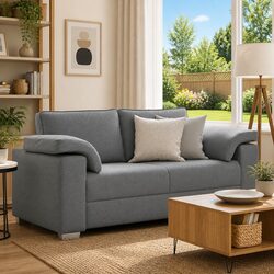 Modern Grey Fabric Loveseat Sofa with Wide Armrests