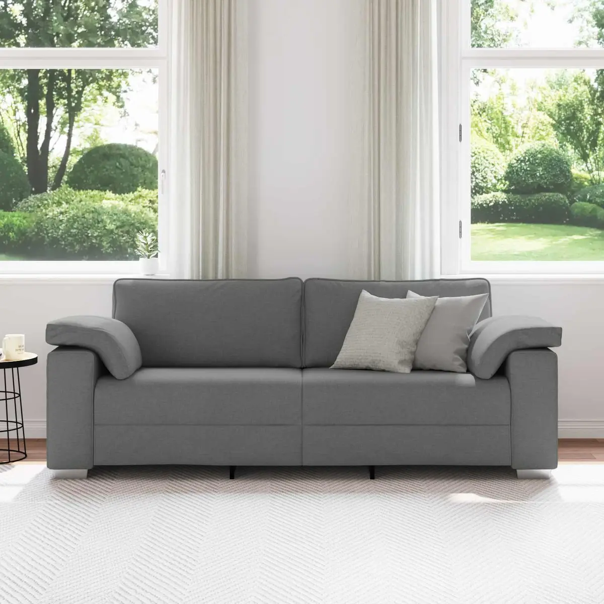 3-Seater Sofa Modern Grey Fabric 220cm Rectangular