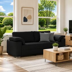 Modern 3-Seater Black Fabric Sofa for Cozy Living Spaces