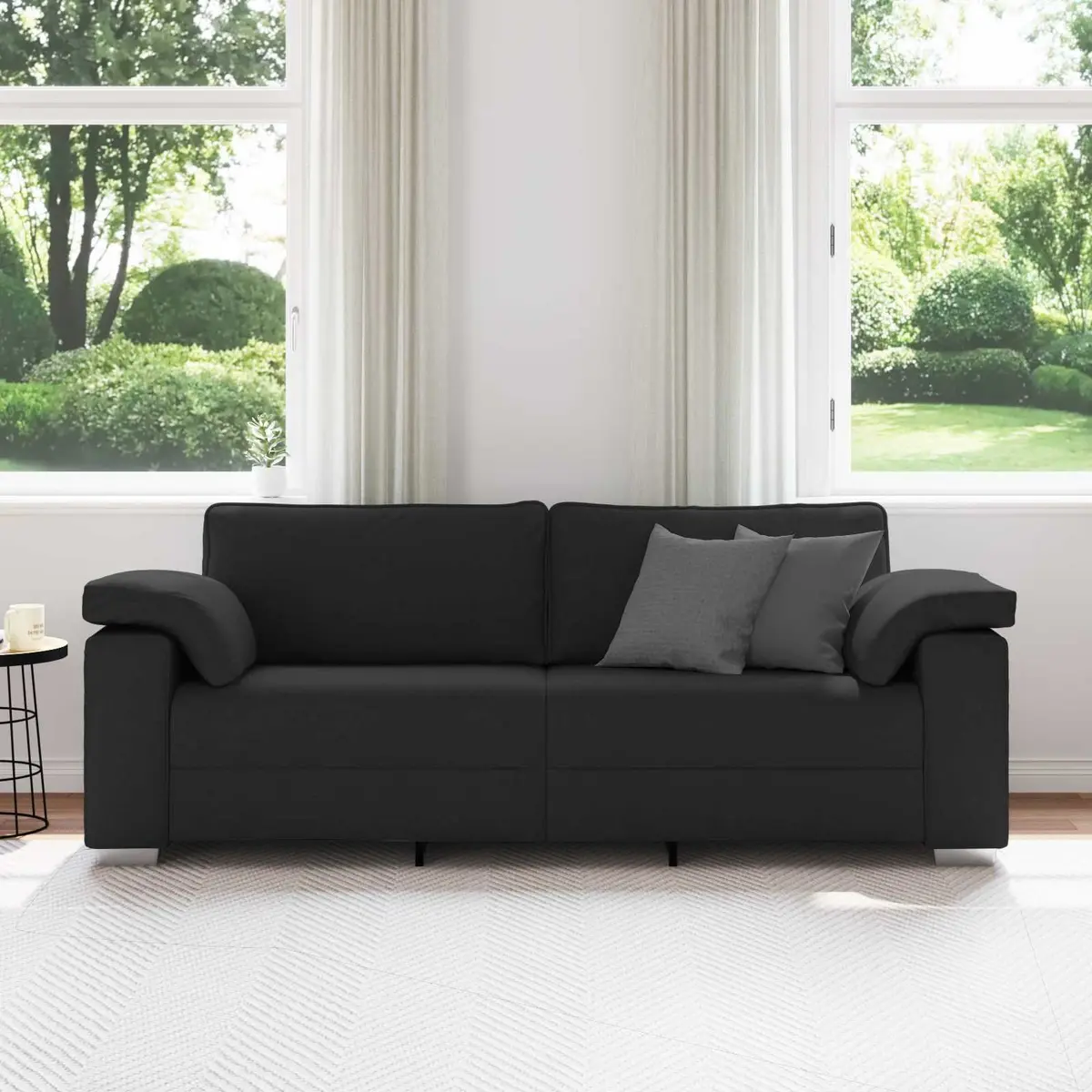 3SeaterSofaBlack220cmFabricModernLoungeFurniture