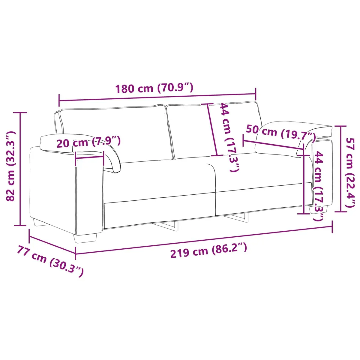 3SeaterSofaBlack220cmFabricModernLoungeFurniture