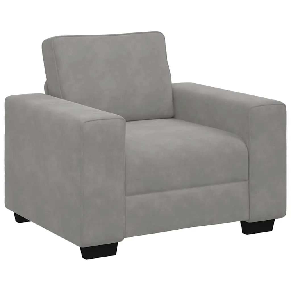 Sofa Chair Light Grey Velvet Padded Armchair 100W x 77D x 82H cm Upholstered Furniture