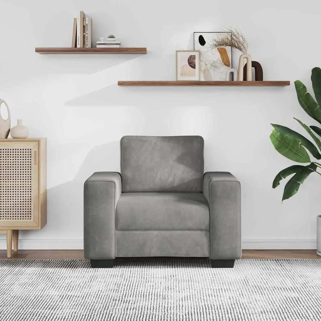 Sofa Chair Light Grey Velvet Padded Armchair 100W x 77D x 82H cm Upholstered Furniture