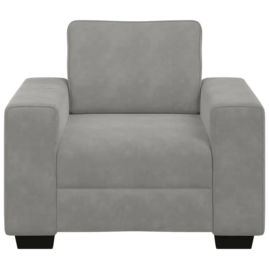 Sofa Chair Light Grey Velvet Padded Armchair 100W x 77D x 82H cm Upholstered Furniture