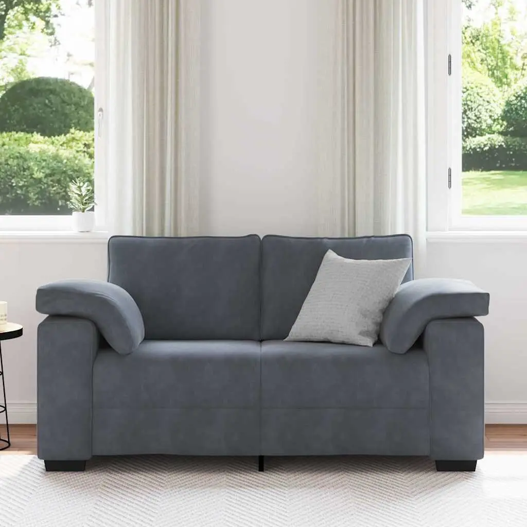 Loveseat Sofa Dark Grey Velvet 2 Seater Couch