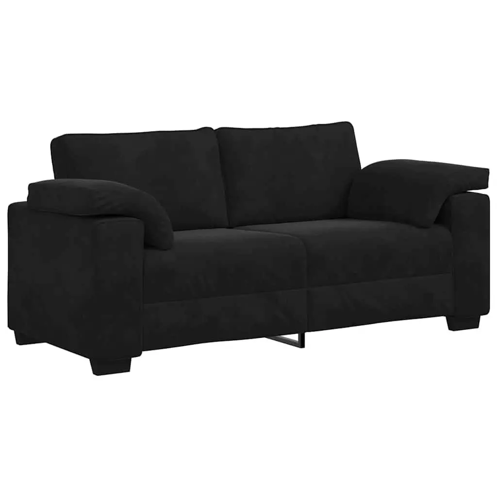 Loveseat Sofa Black Velvet 2 Seater 180x77x82cm Plywood and Metal Frame