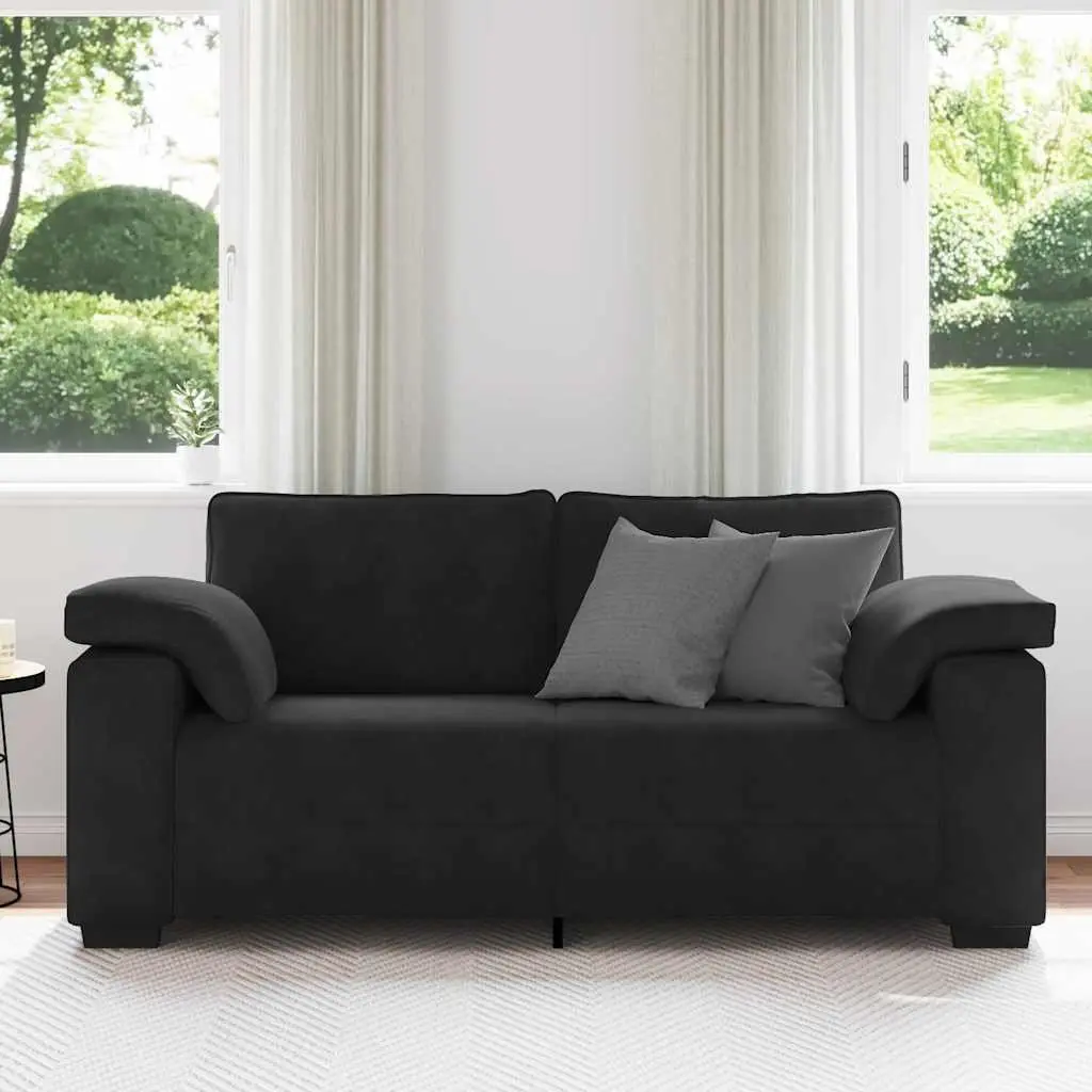 Loveseat Sofa Black Velvet 2 Seater 180x77x82cm Plywood and Metal Frame