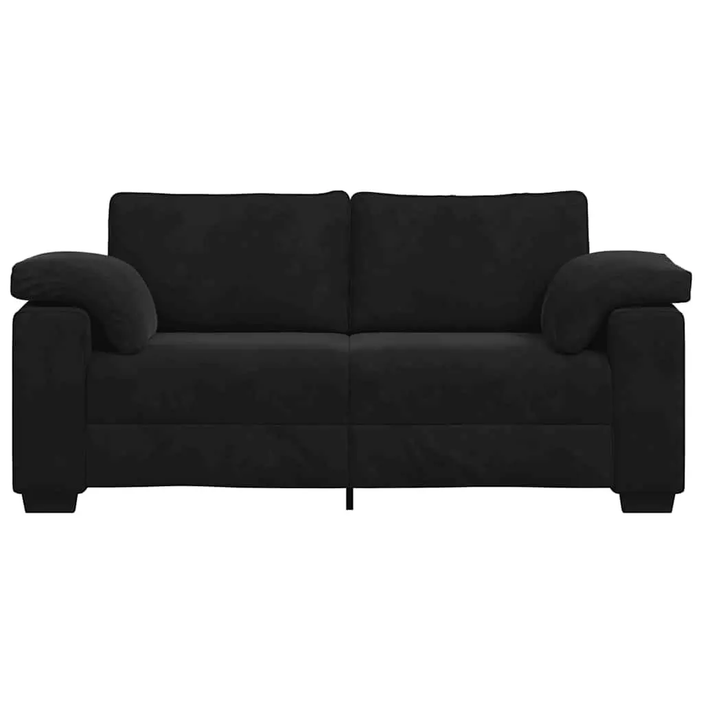 Loveseat Sofa Black Velvet 2 Seater 180x77x82cm Plywood and Metal Frame