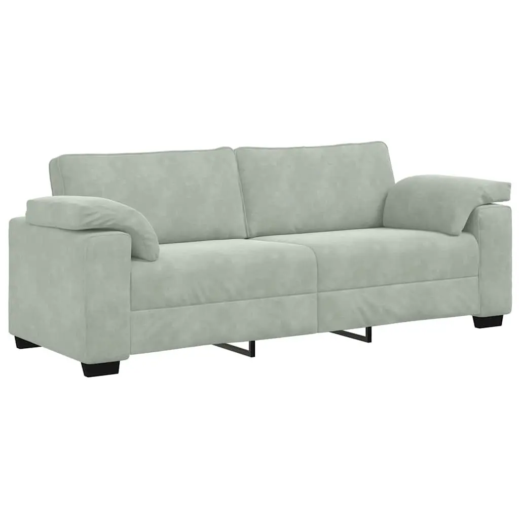 3-Seater Sofa Grey Velvet Modern Lounge Couch 220x77x82cm Plywood and Metal Frame