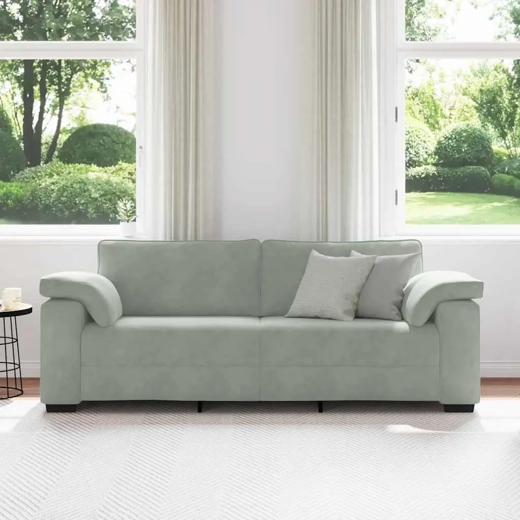 3-Seater Sofa Grey Velvet Modern Lounge Couch 220x77x82cm Plywood and Metal Frame