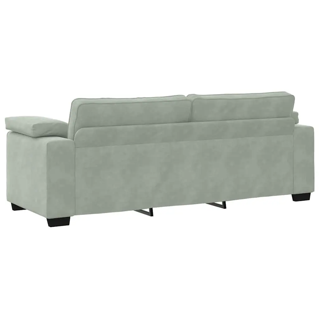 3-Seater Sofa Grey Velvet Modern Lounge Couch 220x77x82cm Plywood and Metal Frame