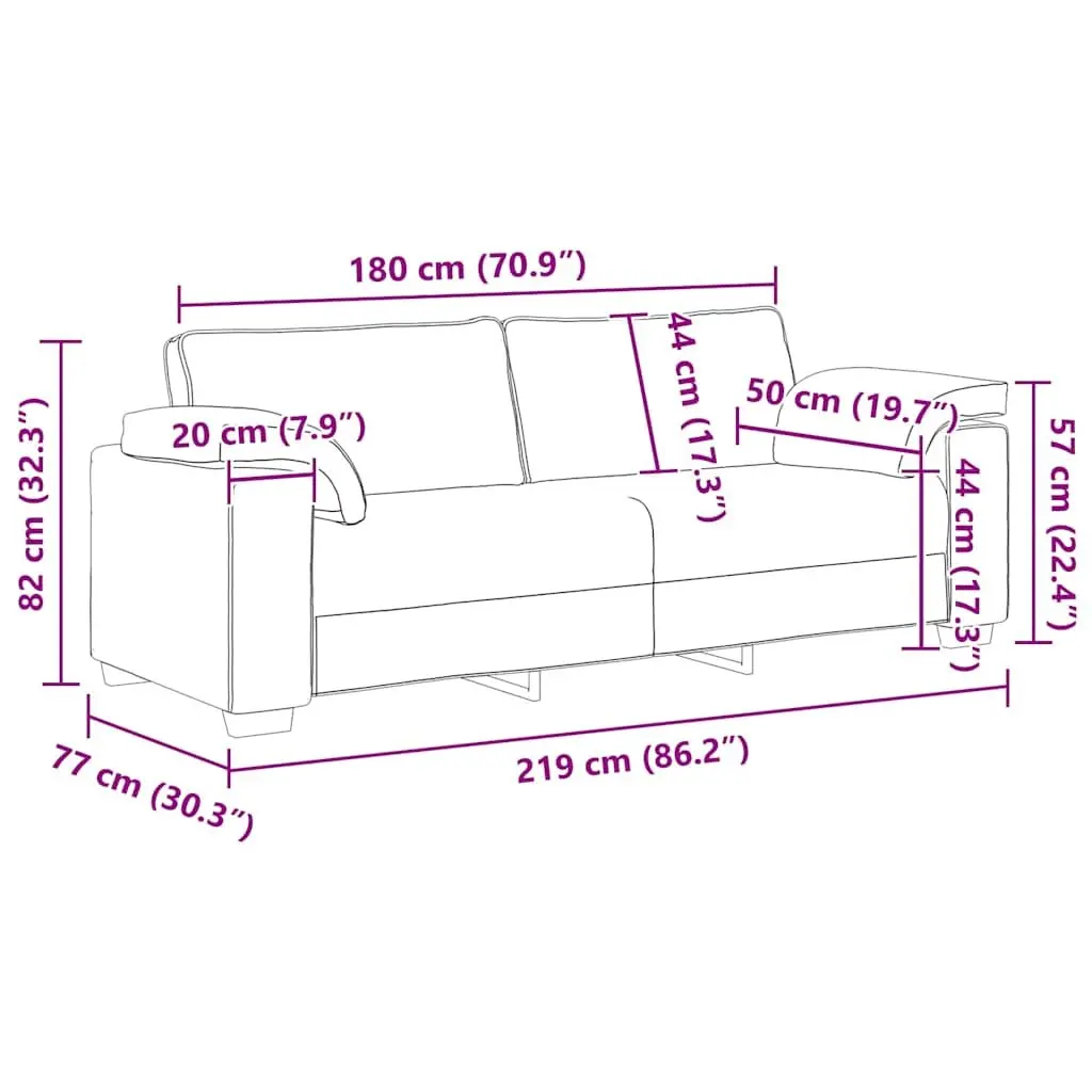 3-Seater Sofa Grey Velvet Modern Lounge Couch 220x77x82cm Plywood and Metal Frame