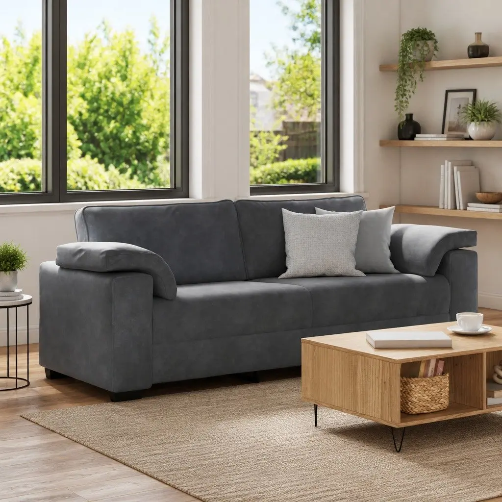 3-Seater Sofa Grey Velvet 220x77x82cm Plywood and Metal Frame