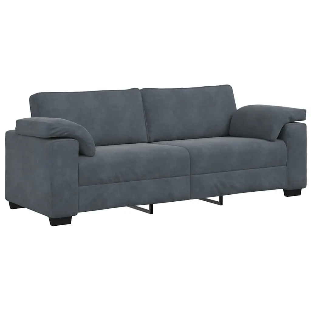 3-Seater Sofa Grey Velvet 220x77x82cm Plywood and Metal Frame