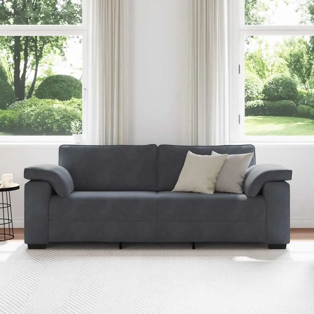 3-Seater Sofa Grey Velvet 220x77x82cm Plywood and Metal Frame