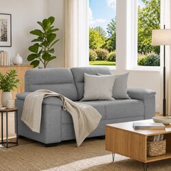 Comfortable 2-Seater Grey Fabric Sofa for Living Spaces