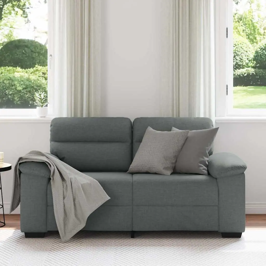 2-Seater Sofa Grey Fabric Lounge Couch Polyester Upholstery Wooden and Metal Frame