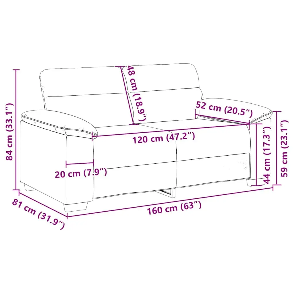 2-Seater Sofa Grey Fabric Lounge Couch Polyester Upholstery Wooden and Metal Frame