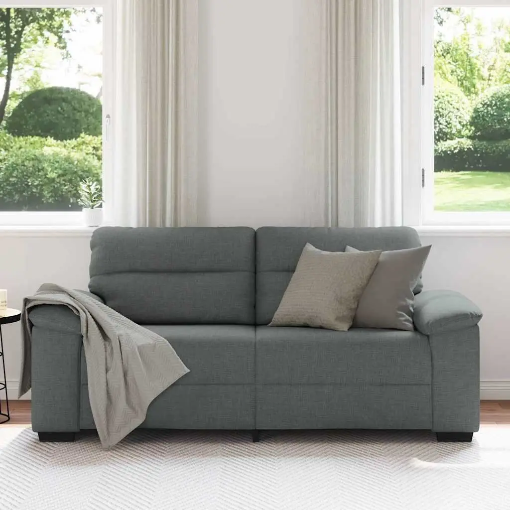 2-Seater Sofa Dark Grey Polyester Fabric Upholstered Couch 180cm Wooden and Metal Frame