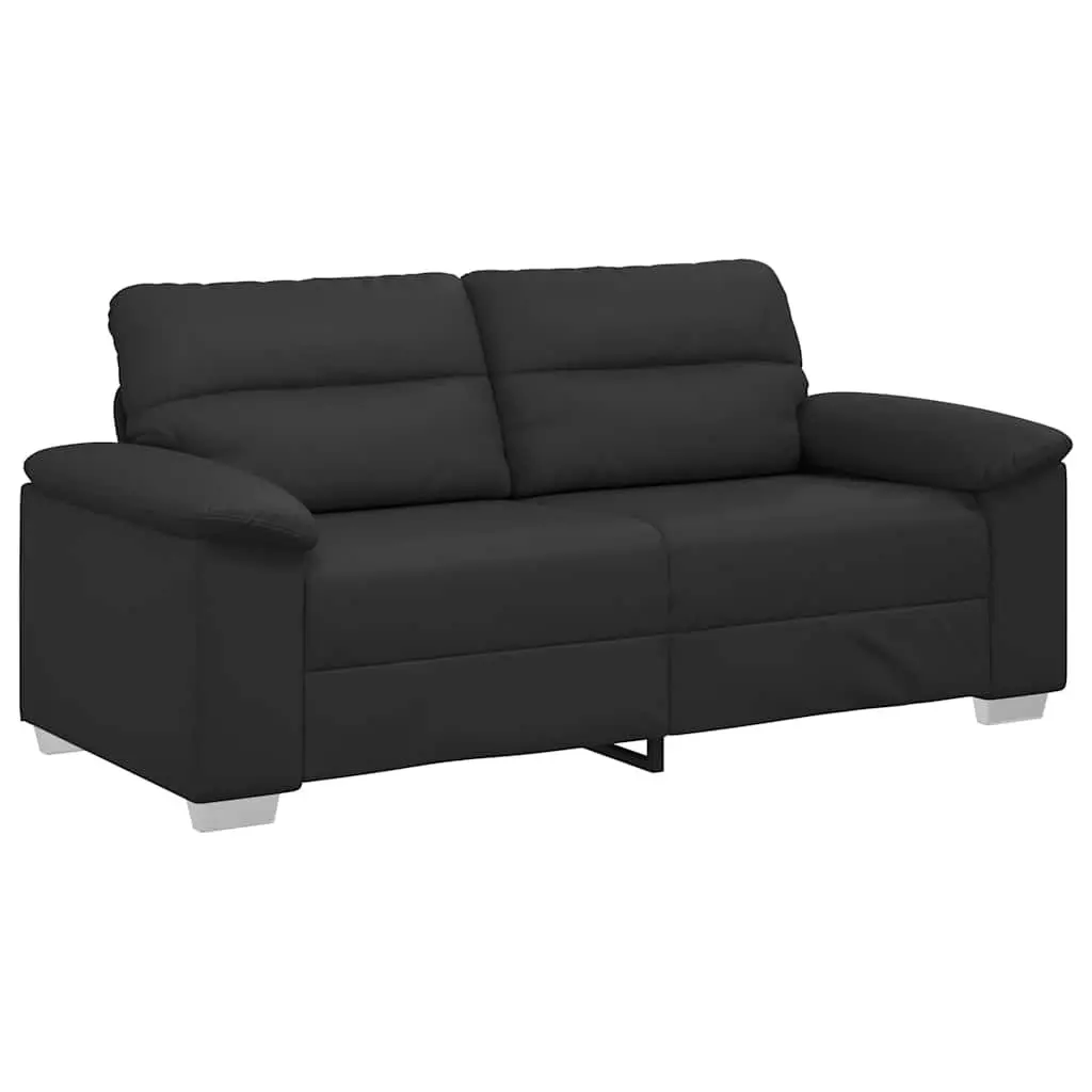 2-Seater Sofa Black Faux Leather Lounge Couch Wooden and Metal Frame