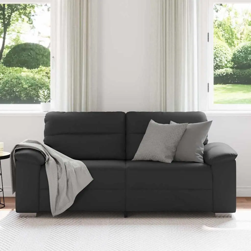2-Seater Sofa Black Faux Leather Lounge Couch Wooden and Metal Frame