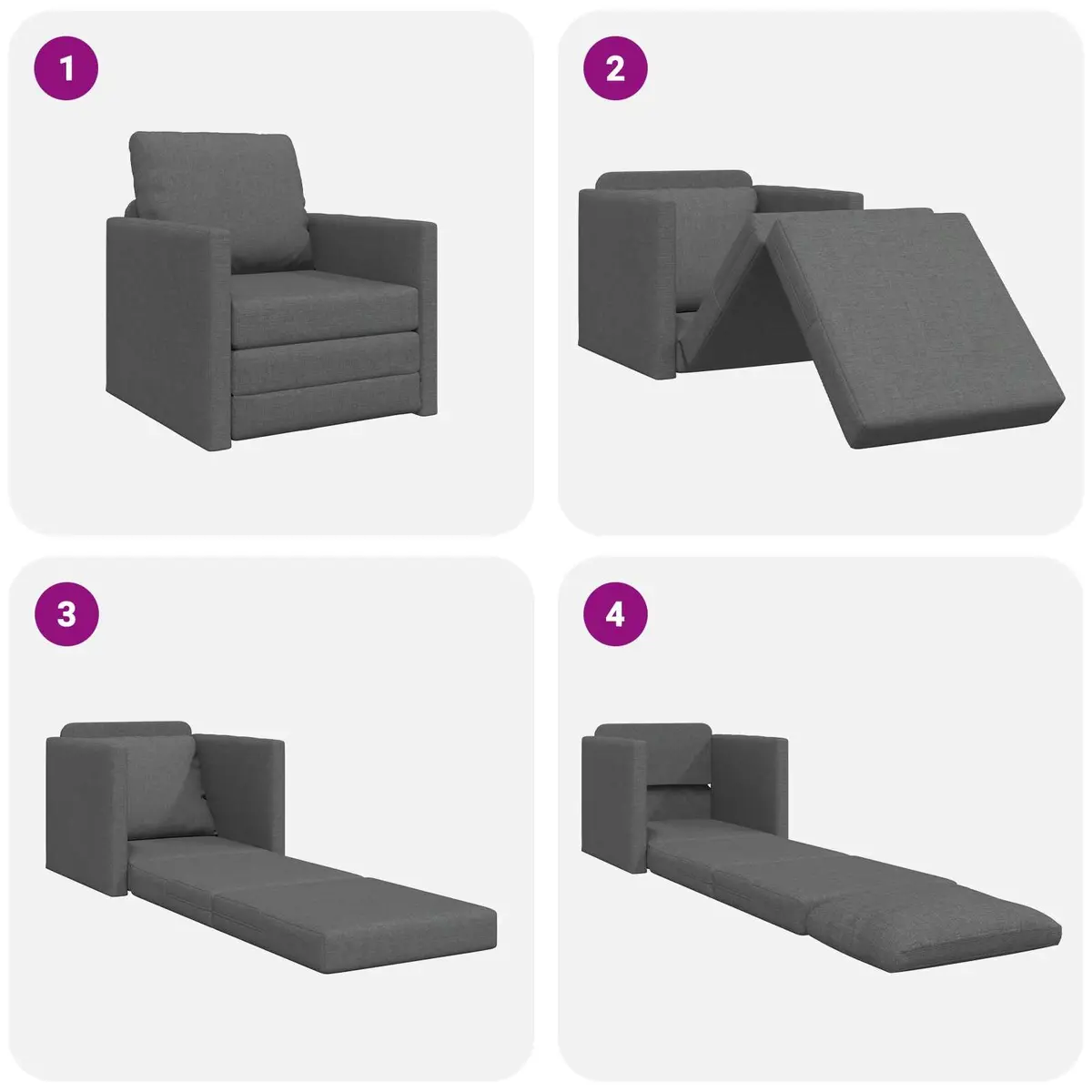 Floor Sofa Bed 60cm Grey Fabric Modern Minimalist Lounge Guest Sleeping