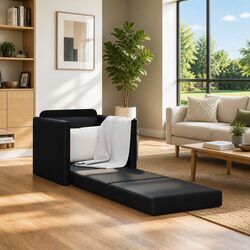 Cozy Modern Floor Sofa Bed 60cm in Black Faux Leather