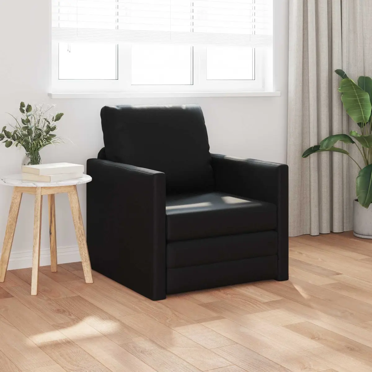 Floor Sofa Bed 60cm in Black Faux Leather