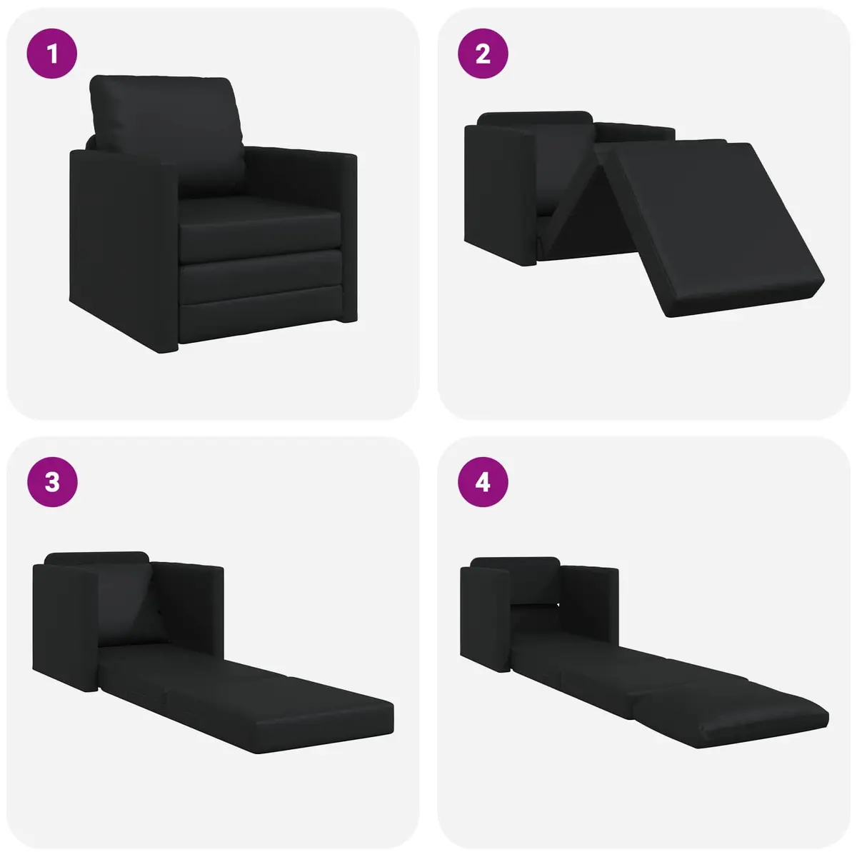 Floor Sofa Bed 60cm in Black Faux Leather
