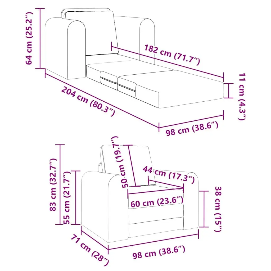 Sofa Bed Grey Convertible Fabric 98cm x 71cm x 83cm Metal and Plywood