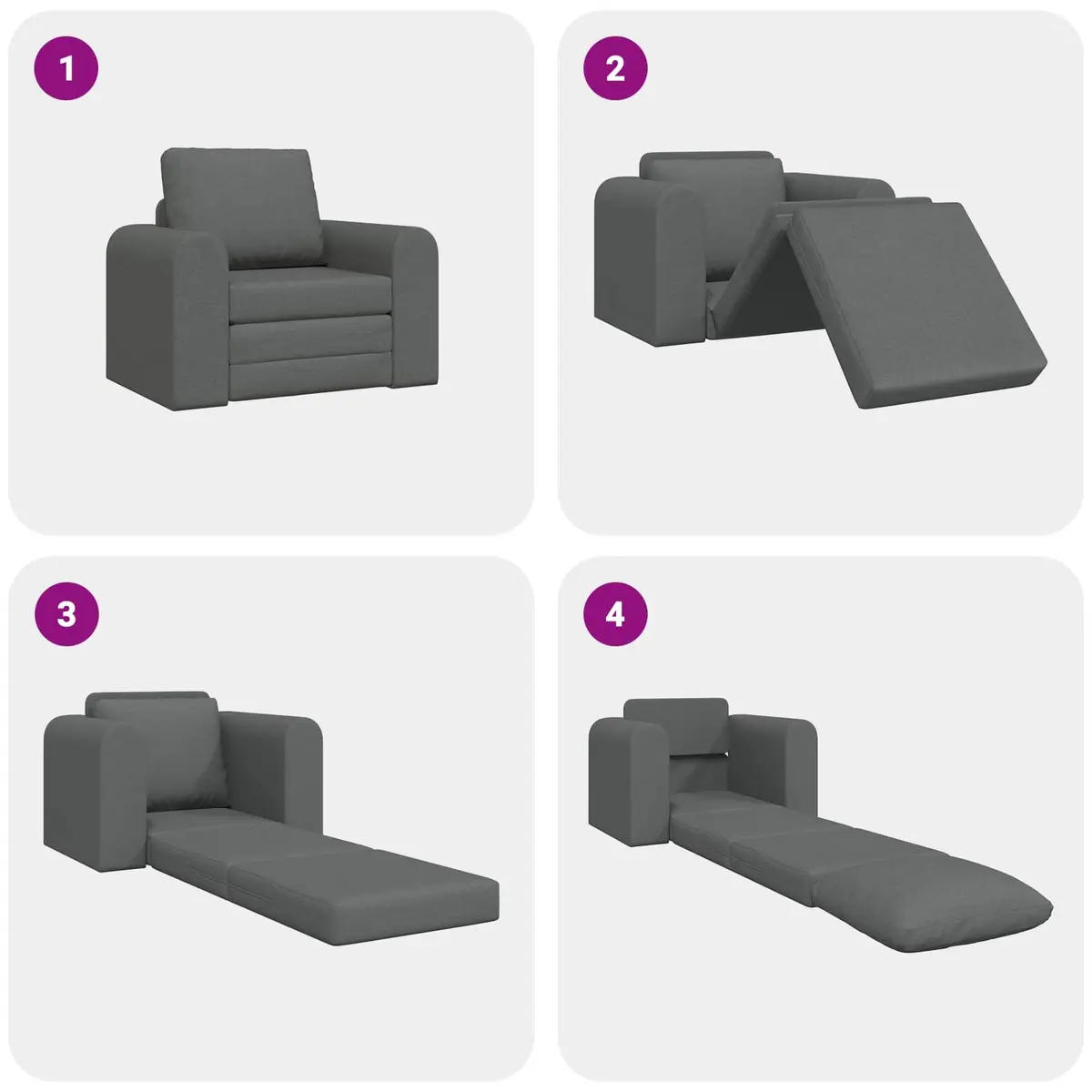 Sofa Bed Grey Convertible Fabric 98cm x 71cm x 83cm Metal and Plywood