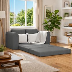 Compact Grey Fabric Sofa Bed for Modern Living Spaces