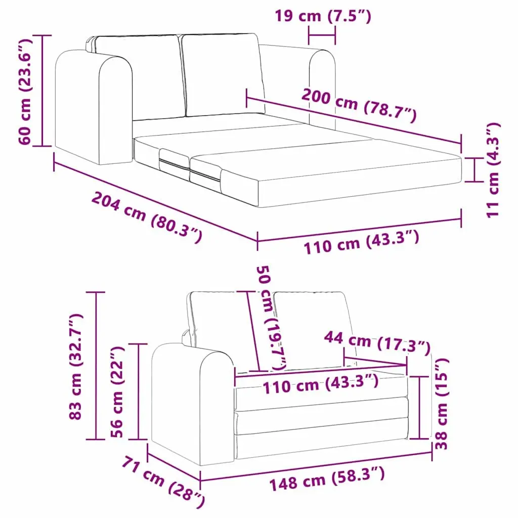 Floor Sofa Bed Convertible Grey Fabric Modern Couch Manual Adjustment Compact