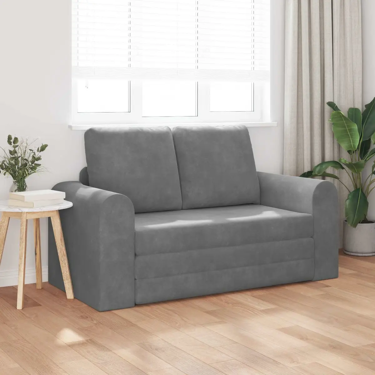 Sofa Bed Grey Velvet 148x71x83cm Convertible Couch Modern Living Room