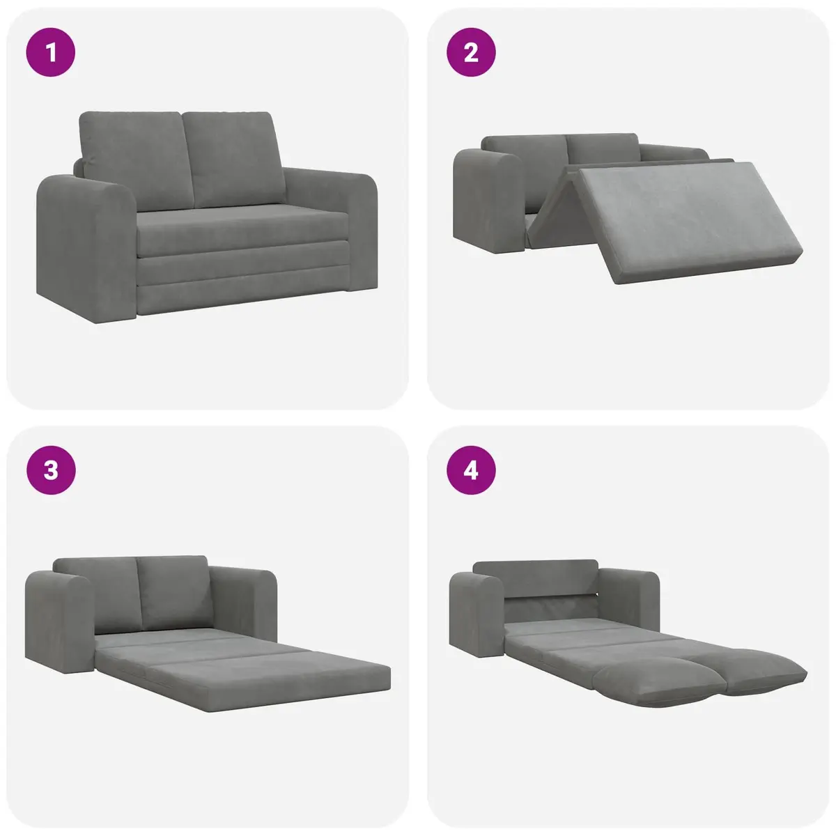 Sofa Bed Grey Velvet 148x71x83cm Convertible Couch Modern Living Room